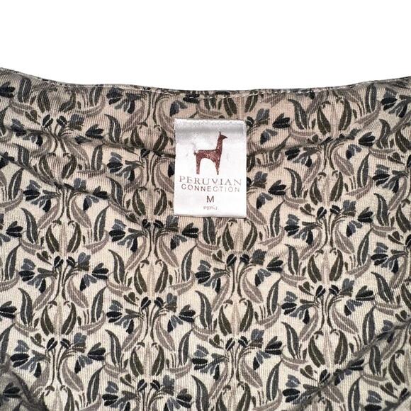 Peruvian Connection 3/4 Sleeve Leaves Print V-Neck Smocked Waist Dress MEDIUM - Picture 3 of 7